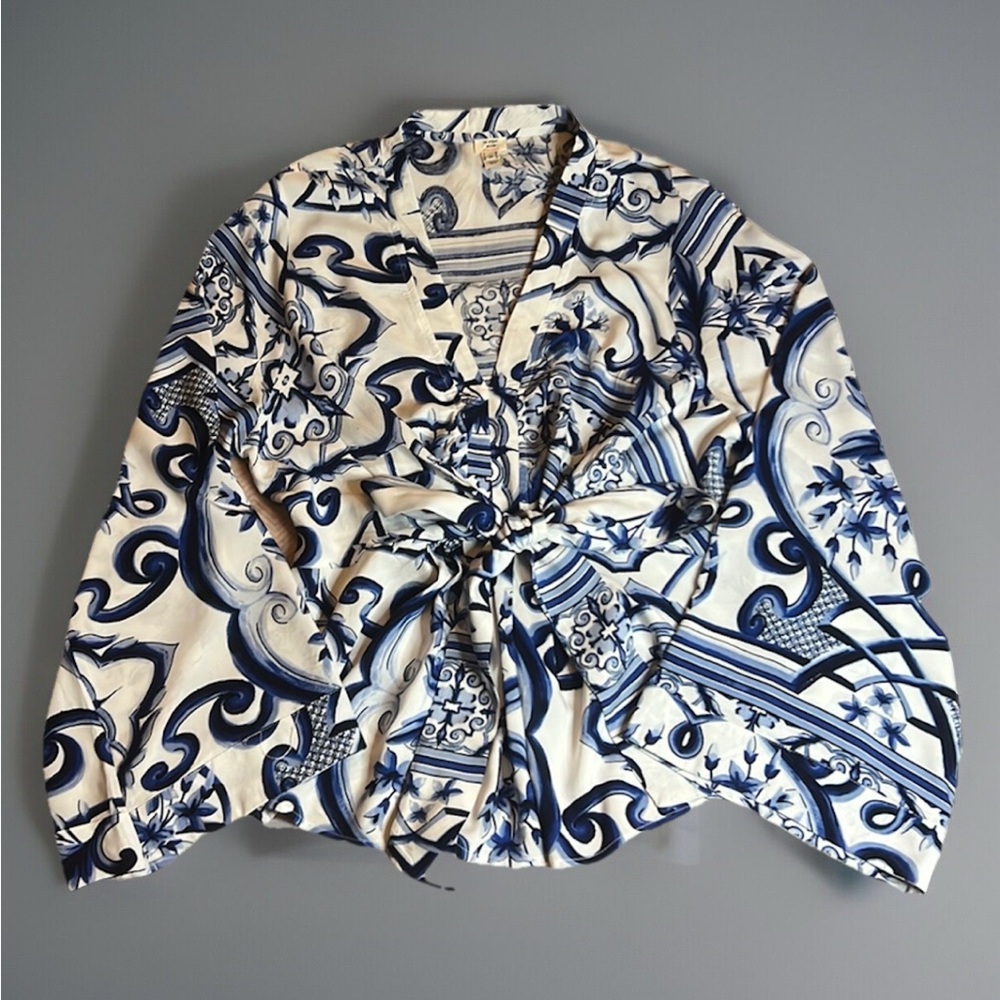 Blue and White Patterned Women's Top